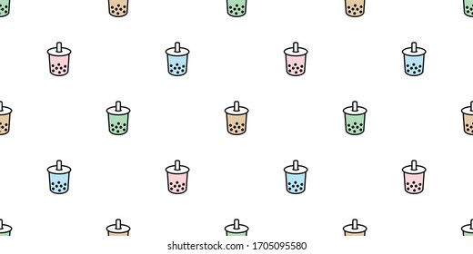 Boba Tea Seamless Pattern Vector Bubble Milk Tea Scarf Isolated Tile Background Repeat Wallpaper Doodle Illustration Pastel Design