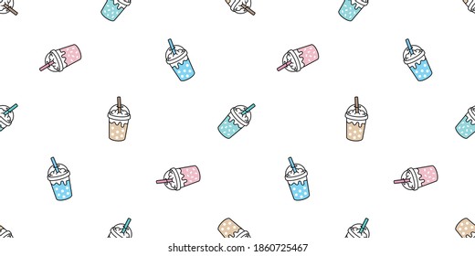 Boba tea seamless pattern vector bubble milk tea tile background repeat wallpaper scarf isolated doodle illustration design