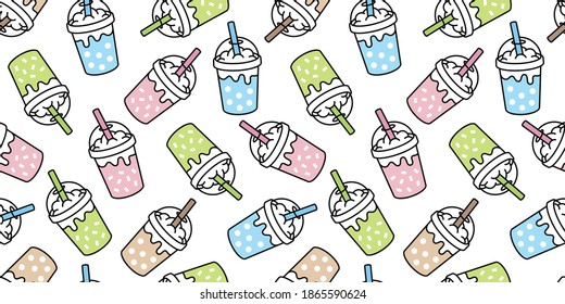 Boba tea seamless pattern vector bubble milk tea tile background repeat wallpaper scarf isolated illustration doodle design 