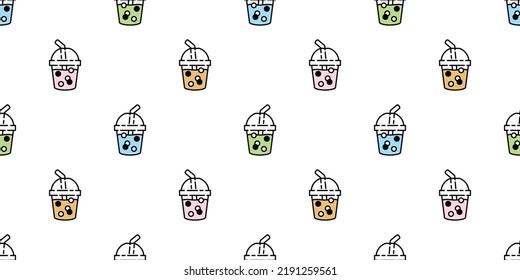 Boba tea seamless pattern vector bubble milk tea scarf isolated repeat wallpaper tile background gift wrapping paper illustration doodle design