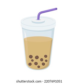 Boba Tea Sign Emoji Icon Illustration. Taiwan Drinks Vector Symbol Emoticon Design Clip Art Sign Comic Style.