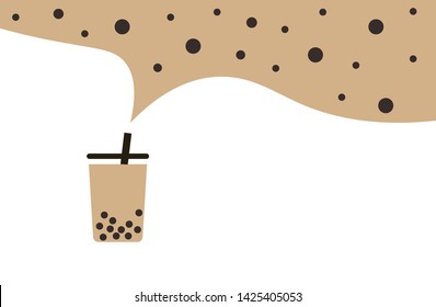 Boba tea, splash and brown pearls with copy space. Bubble tea, milk tea with black pearl, is a Taiwanese tea-based drink with chewy tapioca ball which also known as pearls, or bobals.  