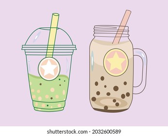 boba tea vector, fresh milk tea, boba tea simple flat design