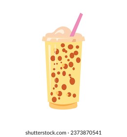 Boba tea vector image. Bubble milk tea in plastic cup with straw, flat illustration