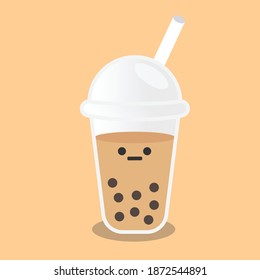 Boba Thai Tea Drink, KAWAII Vector Simple