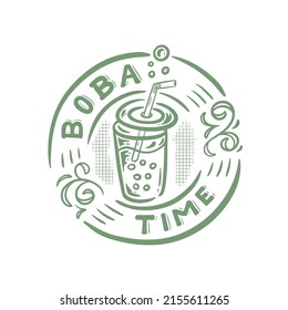 boba time drinking illustration logo