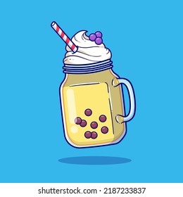 Boba whipped cream carton vector icon illustration