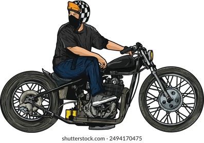 Bobber or chopper motorcycle, side view, isolated on white background. vector illustration.