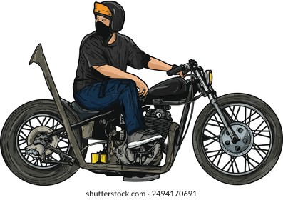 Motocicleta Bobber o Chopper, vista lateral, aislado sobre fondo blanco. Ilustración vectorial.
