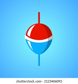 Bobber for fishing rod on blue background.