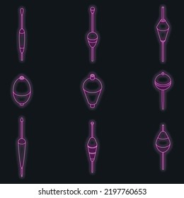 Bobber icons set. Isometric set of bobber vector icons neon color on black