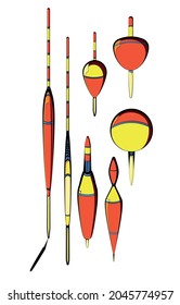 Bobber isolated elements set for fishing bright colour hobby staff