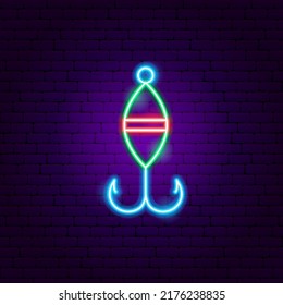 Bobber Neon Sign. Vector Illustration of Fishing Promotion.