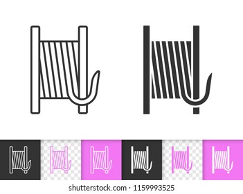 Bobbin black linear and silhouette icons. Thin line sign of spool. Sewing Thread outline pictogram isolated on white, color, transparent background. Vector Icon shape. Bobbin simple symbol closeup