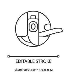 Bobbin case linear icon. Thin line illustration. Sewing machine part. Contour symbol. Vector isolated outline drawing. Editable stroke