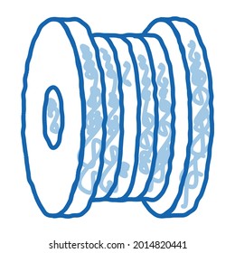 vector de icono de esbozo de fibra de bobbin. Señal de fibra de bobbin de la línea de doodle azul dibujada a mano. ilustración de símbolo aislado
