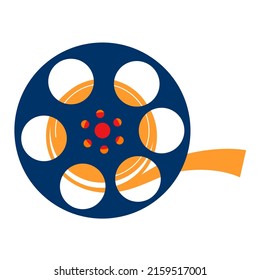 Bobbin with a film strip - flat design style single isolated object. Neat detailed image of main value of cinema. Edited director, operator work. Premiere, rest, official screening. Movie night idea