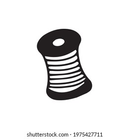 Bobbin of thread for sewing. Black and white vector illustration in doodle style isolated single. Sewing tool reel