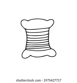 Bobbin of thread for sewing. Black and white vector illustration in doodle style isolated single. Sewing tool reel winding