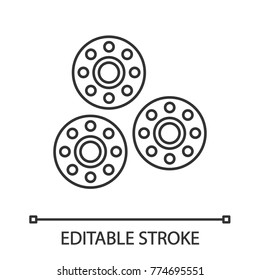 Bobbins linear icon. Thin line illustration. Sewing machine part. Contour symbol. Vector isolated outline drawing. Editable stroke