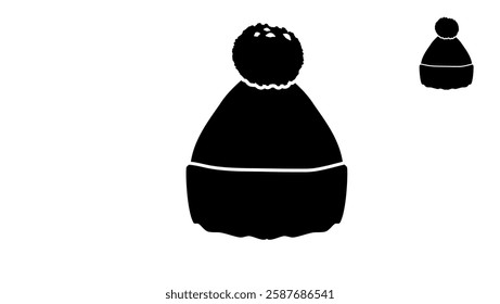 Bobble hat , black isolated silhouette