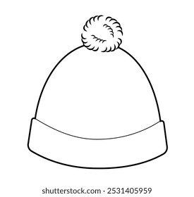 Sombrero Bobble con pompón. Cabeza de invierno tejida Accesorio de moda Gorra de ropa ilustración técnica. Vector headgear para hombres, mujeres, estilo unisex, Plantilla plana CAD boceto esbozo aislado