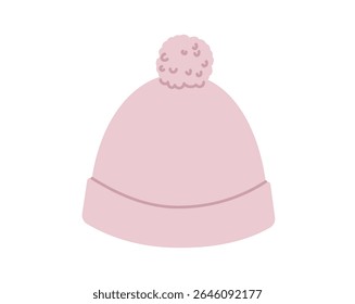 Bobble Hat with pompom. Knitted Winter Head Fashion accessory cap clothing technical illustration. Vector headgear for Men, women, unisex style, flat template CAD mockup sketch outline isolated