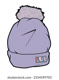 Bobble hat technical flat sketch vector mockup template.