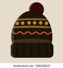 Bobble Hat Winter Fashion Grapich Design. Head Wear Wooly Flat Design.