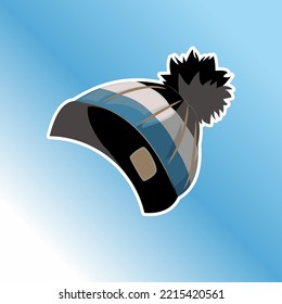 Bobble hat, Winter hat Vector cartoon. illustration of flat headdress isolated on blue gradient background.