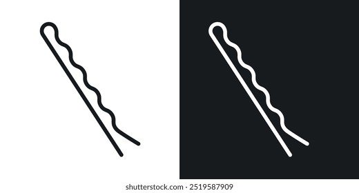 Bobby pin icon collection in black and white filled and stroke line style.