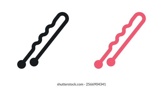 Bobby pin icon set in black and colored