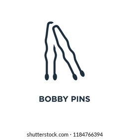Bobby Pins icon. Black filled vector illustration. Bobby Pins symbol on white background. Can be used in web and mobile.