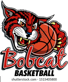 bobcat basketball team design with mascot holding a ball in a large claw