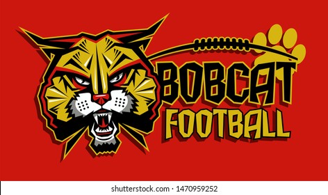 bobcat football team design with mascot head and laces for school, college or league