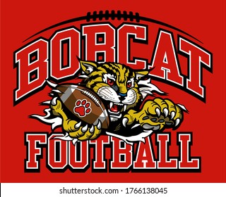bobcat football team design with mascot ripping through background for school, college or league