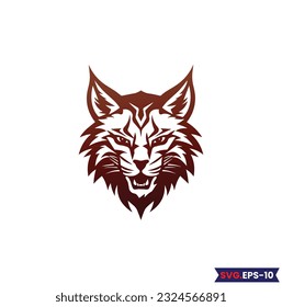 Bobcat Logo Monochrome Design Style. wild lynx looking straight forward - bobcat en face head black and white vector design
