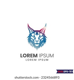 Bobcat Logo Monochrome Design Style. wild lynx looking straight forward - bobcat en face head black and white vector design. Wildcat Bobcat Mascot