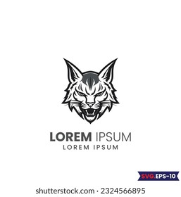 Bobcat Logo Monochrome Design Style. wild lynx looking straight forward - bobcat en face head black and white vector design. Wildcat Bobcat Mascot
