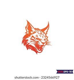 Bobcat Logo Monochrome Design Style. wild lynx looking straight forward - bobcat en face head black and white vector design
