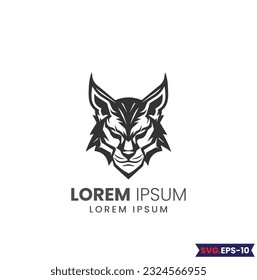 Bobcat Logo Monochrome Design Style. wild lynx looking straight forward - bobcat en face head black and white vector design. Wildcat Bobcat Mascot