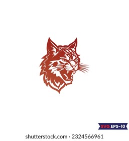 Bobcat Logo Monochrome Design Style. wild lynx looking straight forward - bobcat en face head black and white vector design
