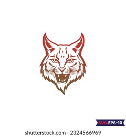 Bobcat Logo Monochrome Design Style. wild lynx looking straight forward - bobcat en face head black and white vector design
