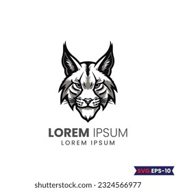 Bobcat Logo Monochrome Design Style. wild lynx looking straight. Wildcat Bobcat Mascot. 