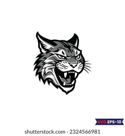 Estilo de diseño monocromo con logotipo Bobcat. lynx silvestre mirando hacia adelante - bobcat en cara diseño de vectores en blanco y negro
