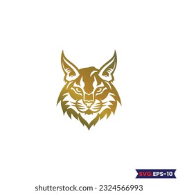 Bobcat Logo Monochrome Design Style. wild lynx looking straight forward - bobcat en face head black and white vector design
