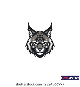 Bobcat Logo Monochrome Design Style. wild lynx looking straight. Wildcat Bobcat Mascot. 