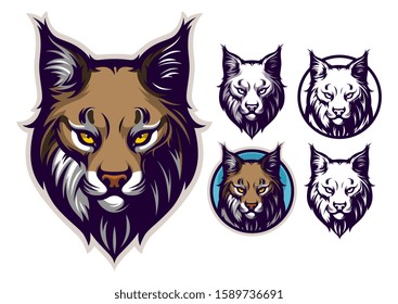 Bobcat Or Lynx Head Vector Illustration. 