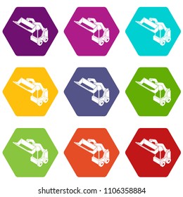 Bobcat machine icons 9 set coloful isolated on white for web