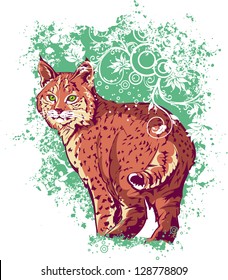 Bobcat on a green background